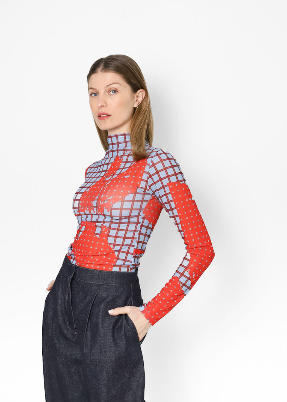 Top Cuello Alto Tartán Red