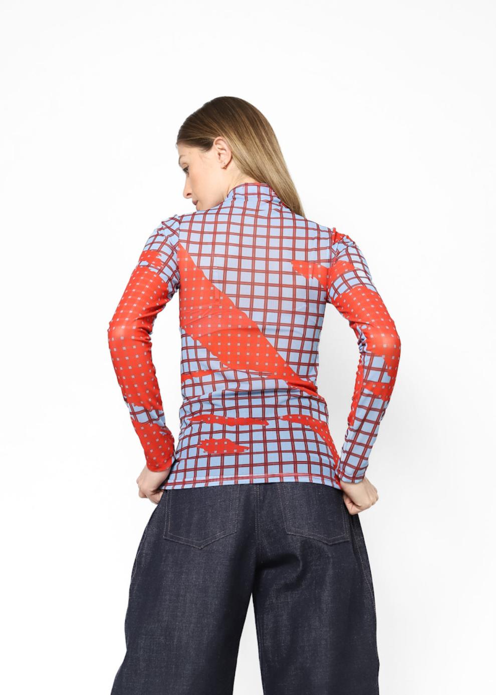 Top Cuello Alto Tartán Red