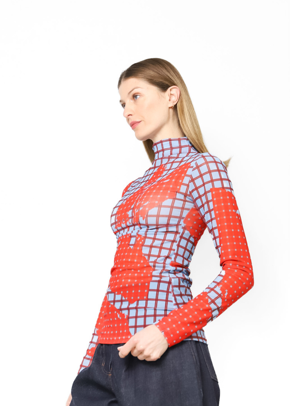 Top Cuello Alto Tartán Red