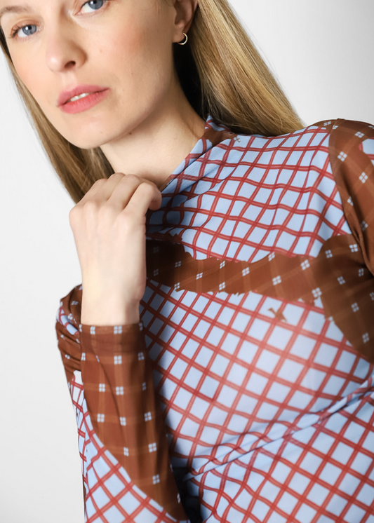 Top Cuello Alto Tartán Brown