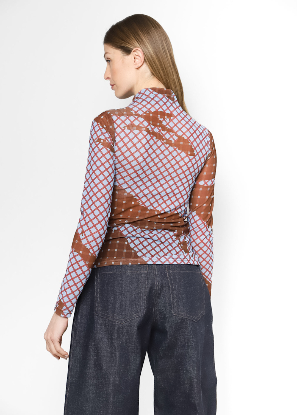 Top Cuello Alto Tartán Brown