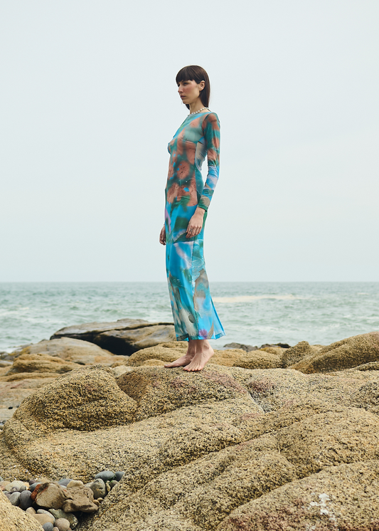 Vestido Seaweed Cuello Bote Azul