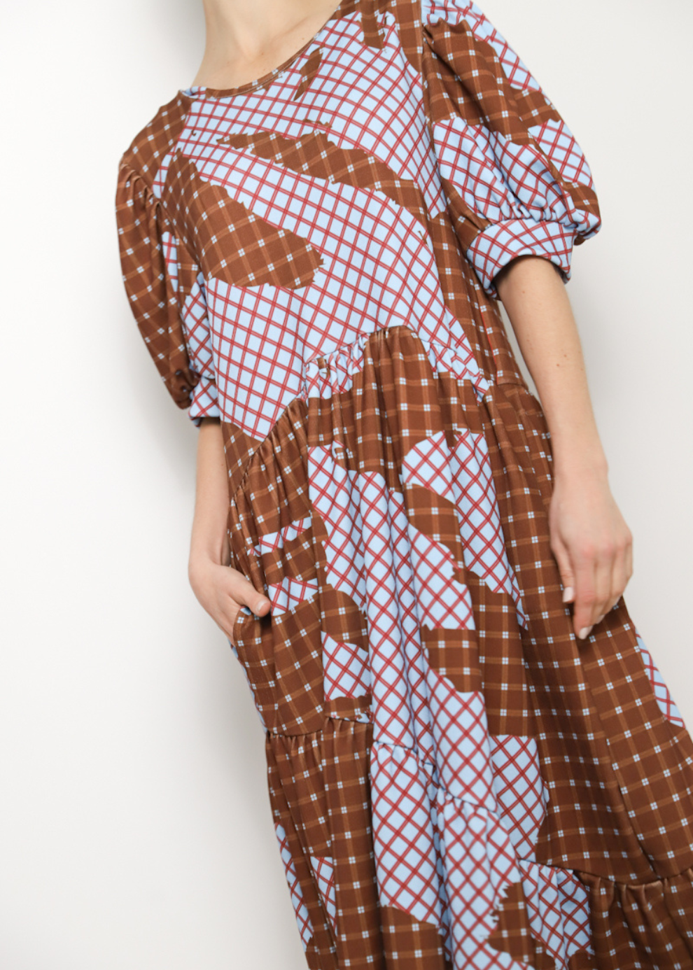 Vestido Maxi Puffy Tartán Brown