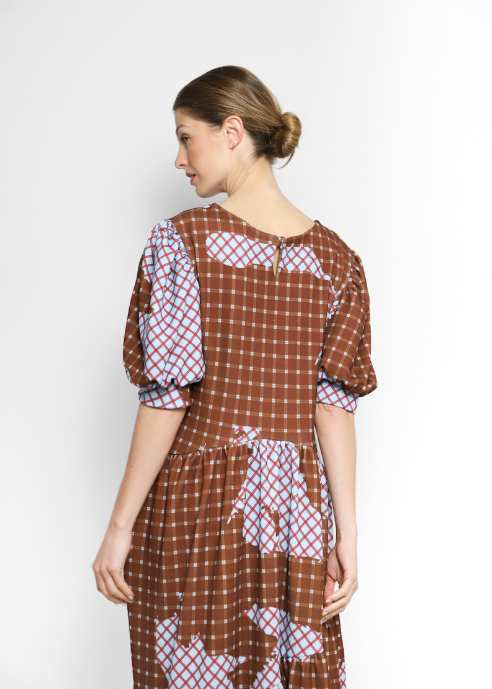 Vestido Maxi Puffy Tartán Brown