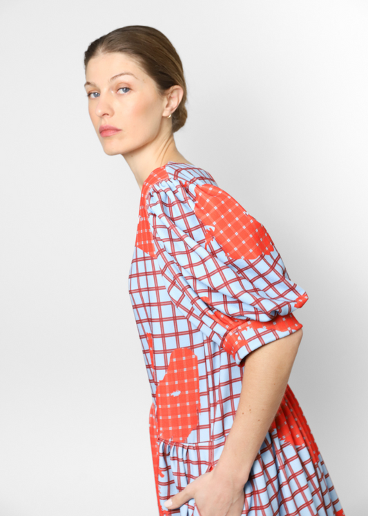 Vestido Maxi Puffy Tartán Red