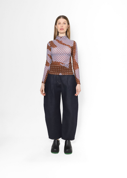 Top Cuello Alto Tartán Brown