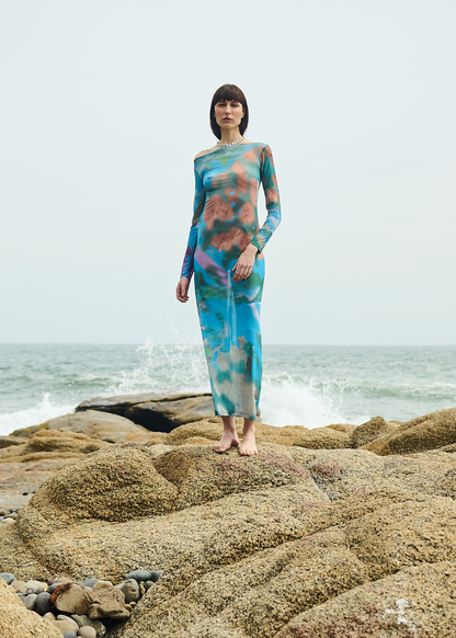 Vestido Seaweed Cuello Bote Azul