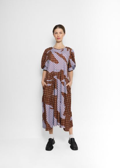 Vestido Maxi Puffy Tartán Brown