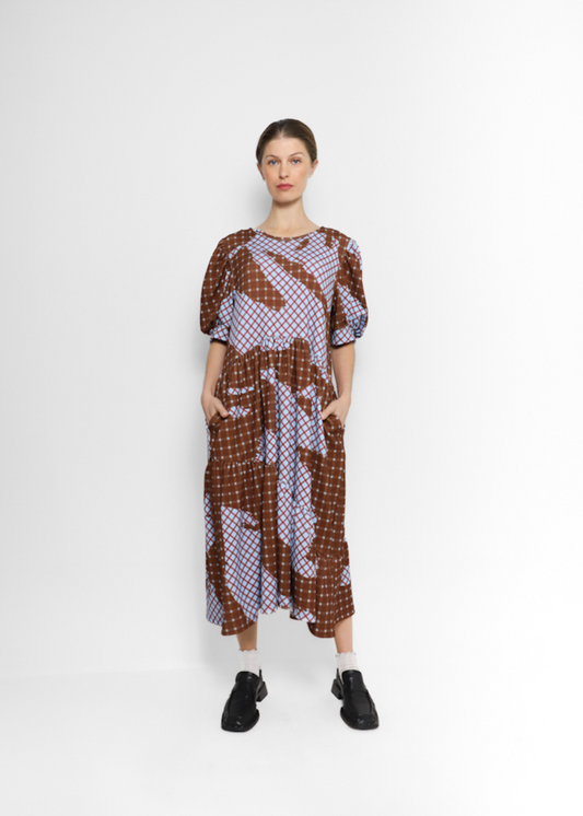 Vestido Maxi Puffy Tartán Brown