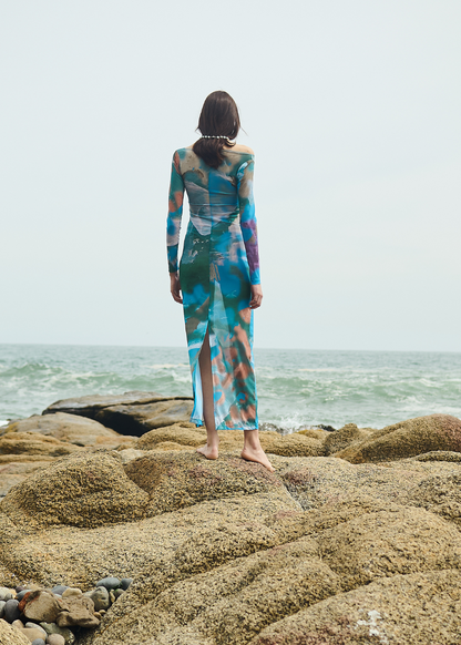 Vestido Seaweed Cuello Bote Azul