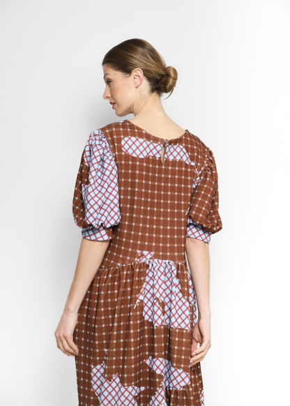 Vestido Maxi Puffy Tartán Brown