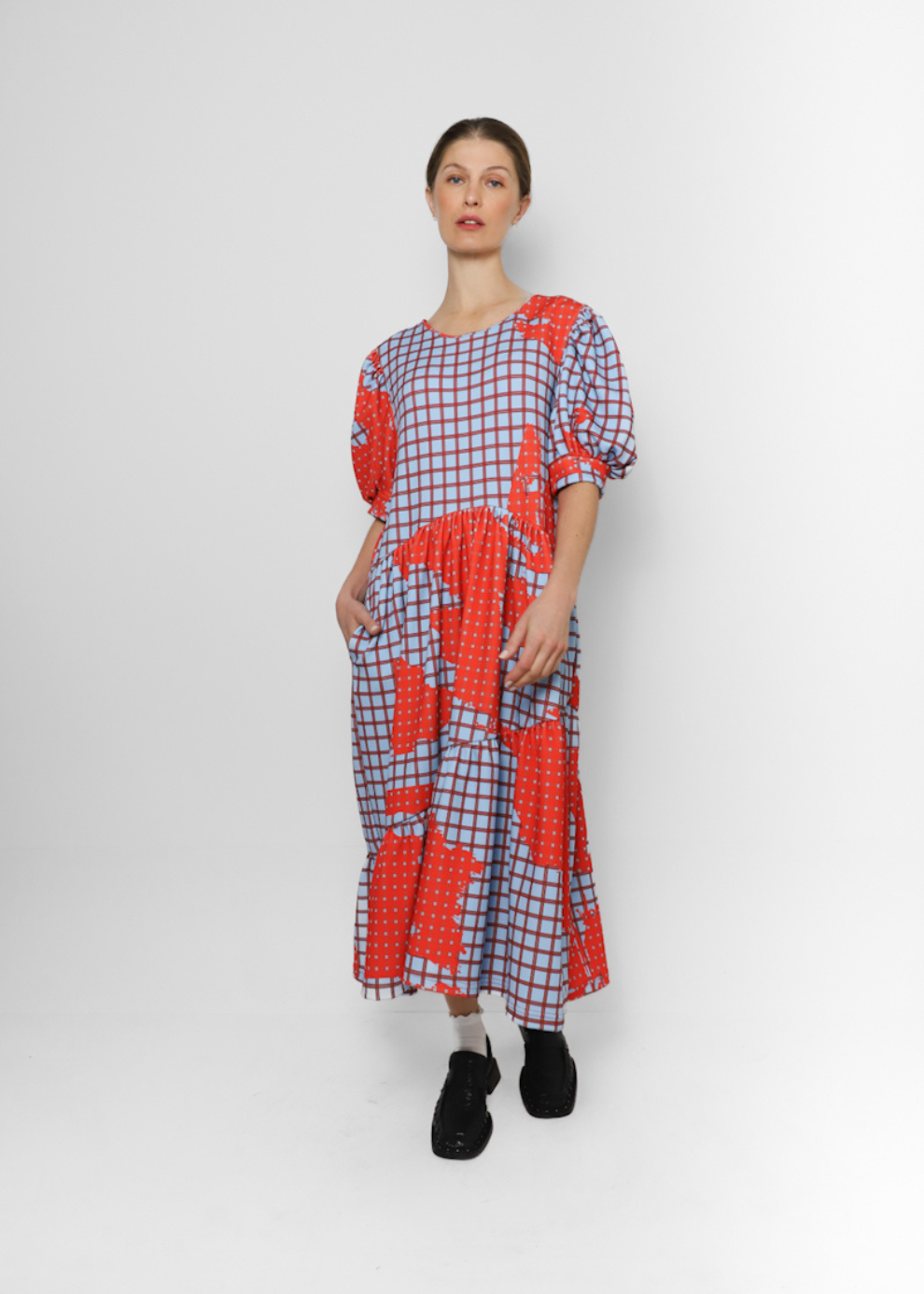 Vestido Maxi Puffy Tartán Red