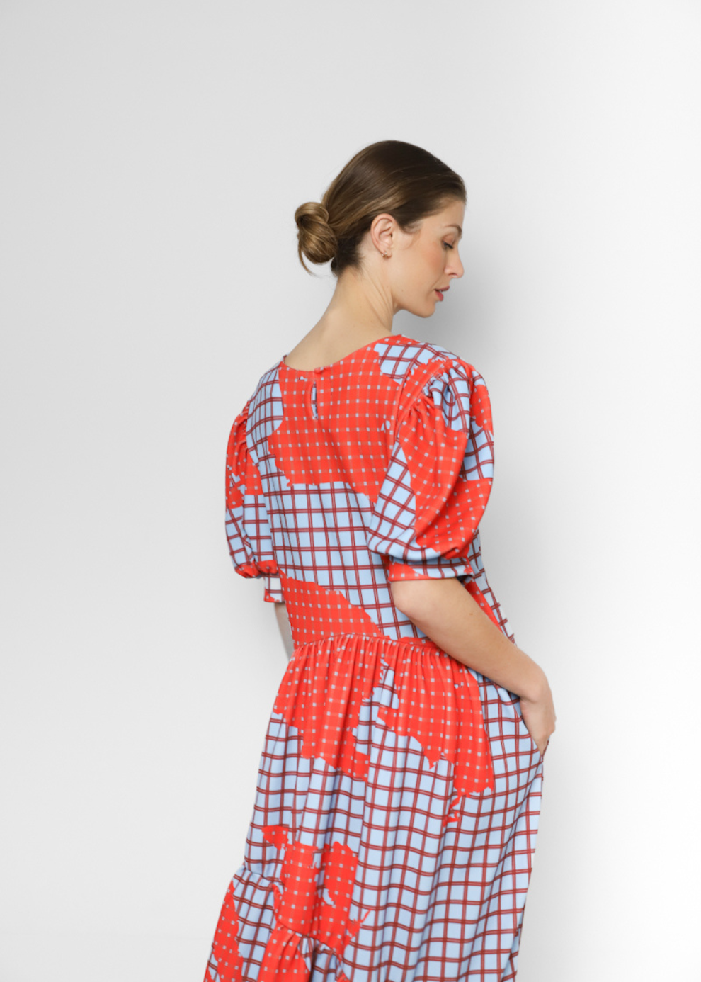 Vestido Maxi Puffy Tartán Red