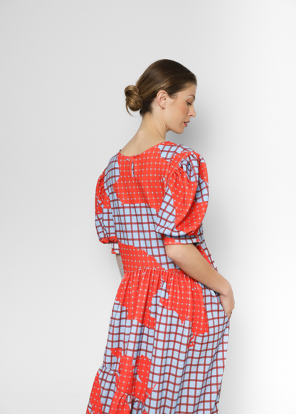Vestido Maxi Puffy Tartán Red